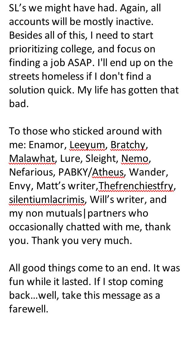 |Reason's for leaving and just choosing to push RP away.