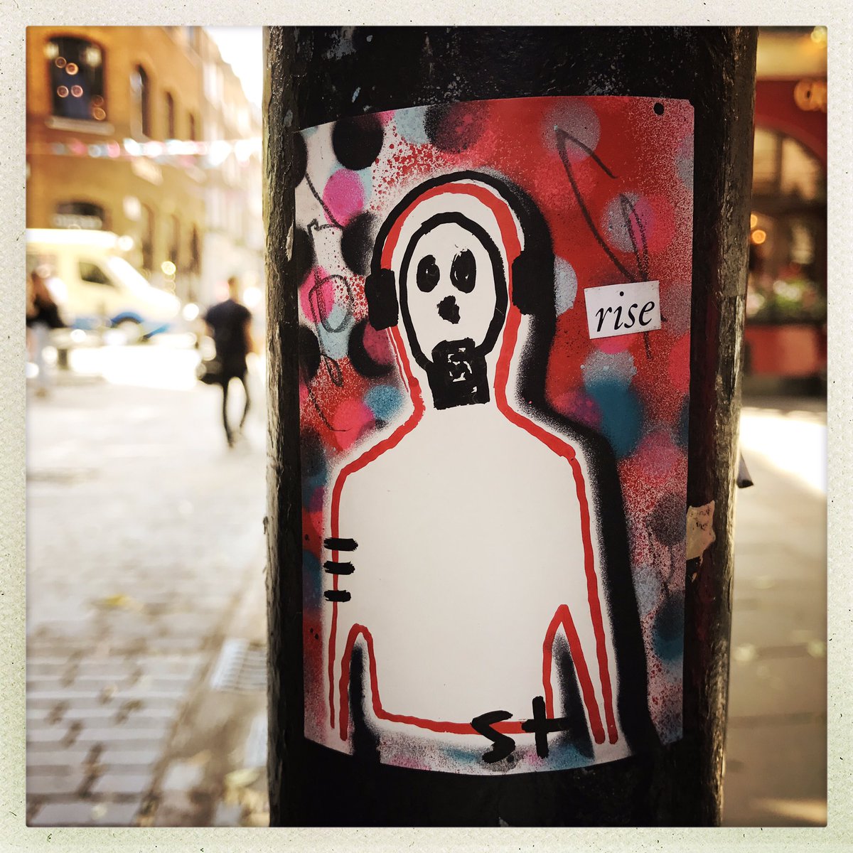 One of my #hiddensaints stickers spotted on a lamp post today on #nealstreet #CoventGarden #london today 🙌🏻