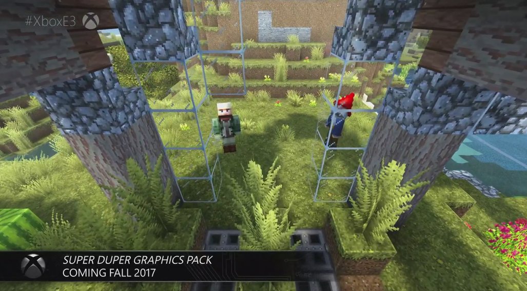 JVCom's tweet photo. Et donc, un gros pack graphique pour Minecraft : Super Super Graphics Pack, sortie cet automne #E3JVCom #XboxE3 #E32017 https://t.co/UuRGFkyylR