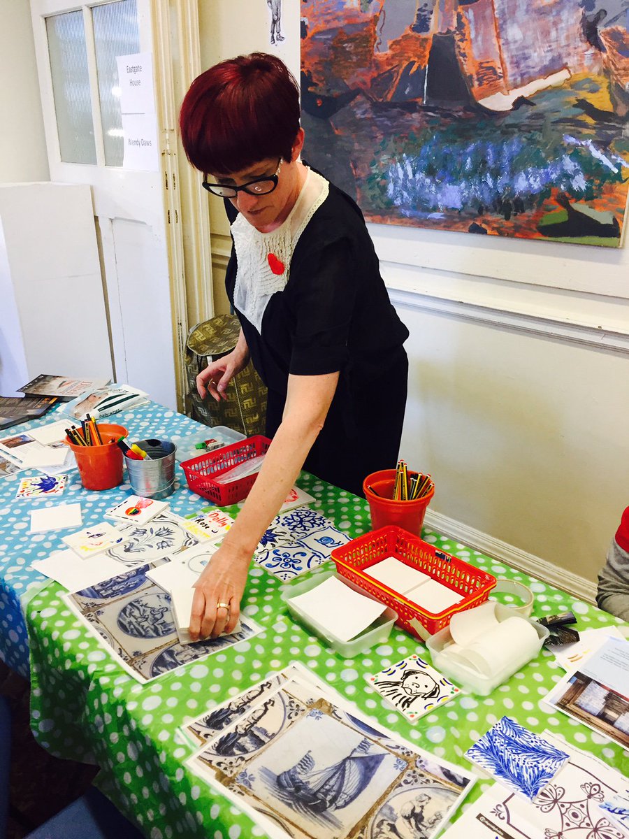 medwayprintfest's tweet photo. Wendy Daws was busy leading the free 'Make a Dutch Tile' workshops yesterday at Rochester Community Hub during Dickens Festival. #mpf17 https://t.co/SuKCPgvcrv
