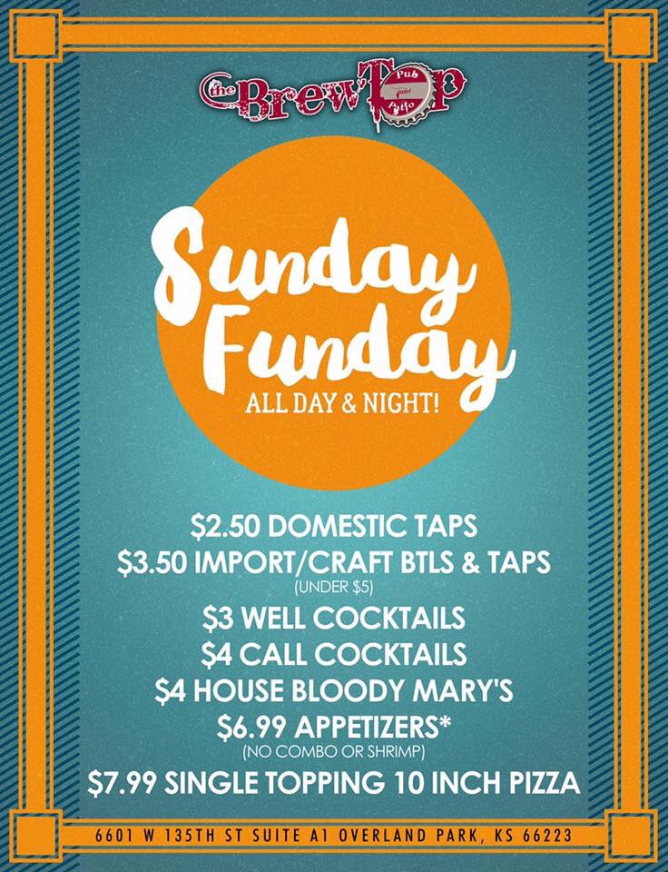 BrewTopOP's tweet photo. KARAOKE &amp; Sunday Funday! 
CRAZY DEALS! 
9pm-1am 
#joco  #overlandpark 
#jccc #leawood #avila #ku #rockchalk #olathe #umkc #mizzou #kstate https://t.co/Wcdw01tAIB