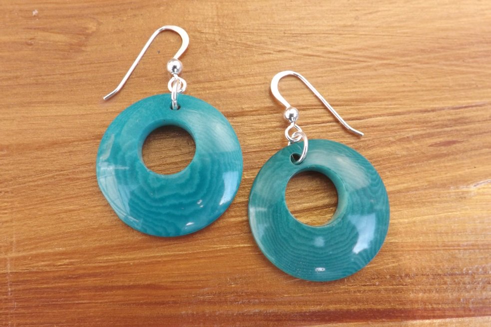 Slices of Tagua nut earrings in aqua blue. Polished, natural, fun!  etsy.me/2r8jnJO #handmadejewellery #aquaearrings #taguaearrings