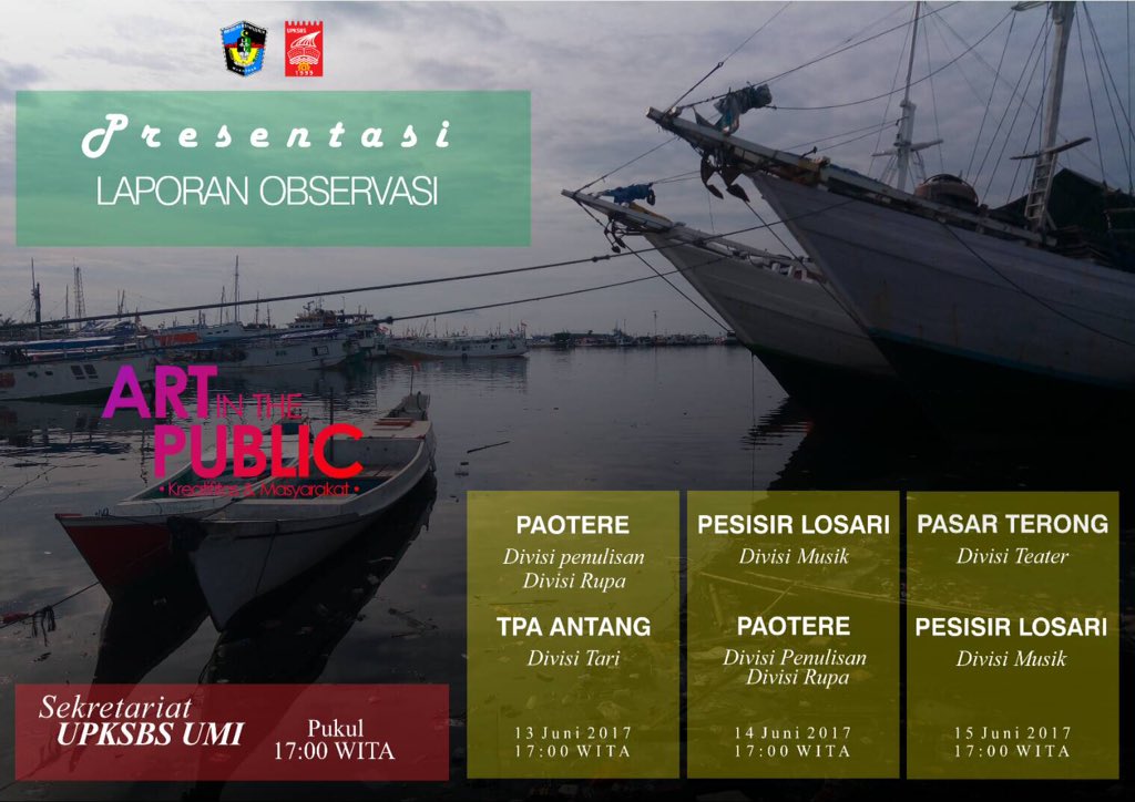 Salam Budaya.
Seni sebagai gerakan pendekatan ke masyarakat untuk memediasi dan menyampaikan ISU.
#artinthepublic