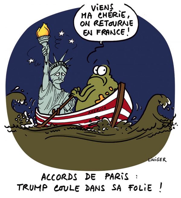 irresistibleLab's tweet photo. #Trump coule dans sa folie: sortie des #AccorddeParis @LeCrapaud_Fr : lire l'article sur https://t.co/dct99175ts #cartooning par Liniger https://t.co/7SAlLkAMCZ