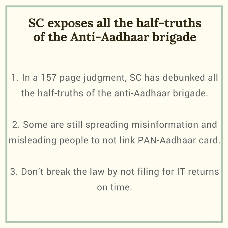 SC approves mandatory linking of Aadhaar and PAN card. Could save Rs.26,000 Cr black money per year

Need a strong Data Protection Law now
