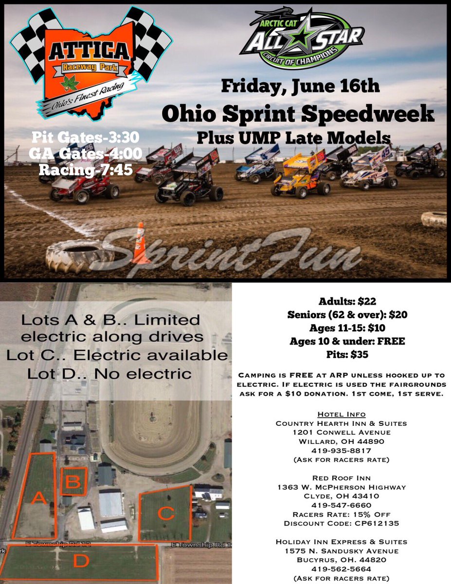 atticaracewyprk's tweet photo. ❤️ &amp; RT for a chance to win a FREE pit pass to opening night of Ohio Sprint Speedweek at ARP! A winner will be announced Thursday evening! https://t.co/Zjl2f7rSEP