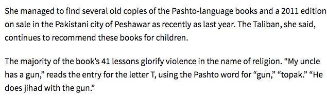 commandeleven's tweet photo. @AJEnglish 4 - A lesson from #Book41 - “My uncle has a gun.” “He does #jihad with the gun.” - And the #US wonders why they are losing in #Afghanistan? https://t.co/5ahg4dAAfO