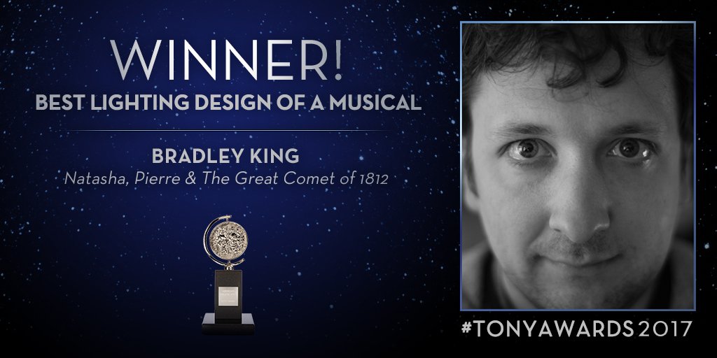 TheTonyAwards's tweet photo. And the Tony goes to… #BradleyKing for @GreatCometBway. #TonyAwards2017 https://t.co/a0g4lYttdZ
