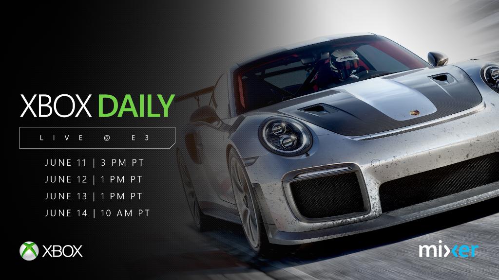 XBOX's tweet photo. Stay up to date on the latest #XboxE3 happenings. 
#XboxDaily starts streaming tomorrow on @WatchMixer: https://t.co/xGynk0RBEp https://t.co/t1n7zAPLoQ