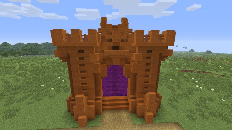 ট ইট র 職ﾅｲﾔﾝ 確定 招け 前龍門 装飾華美な黄金色の扉 ということで 金色とか 黄色のブロックを探したけど種類 が少ないので赤砂岩で代用 脳内補完で黄金色にしてくださいな 門の奥は肋骨とか そんな感じをイメージ ネザーゲートの膜で魔力