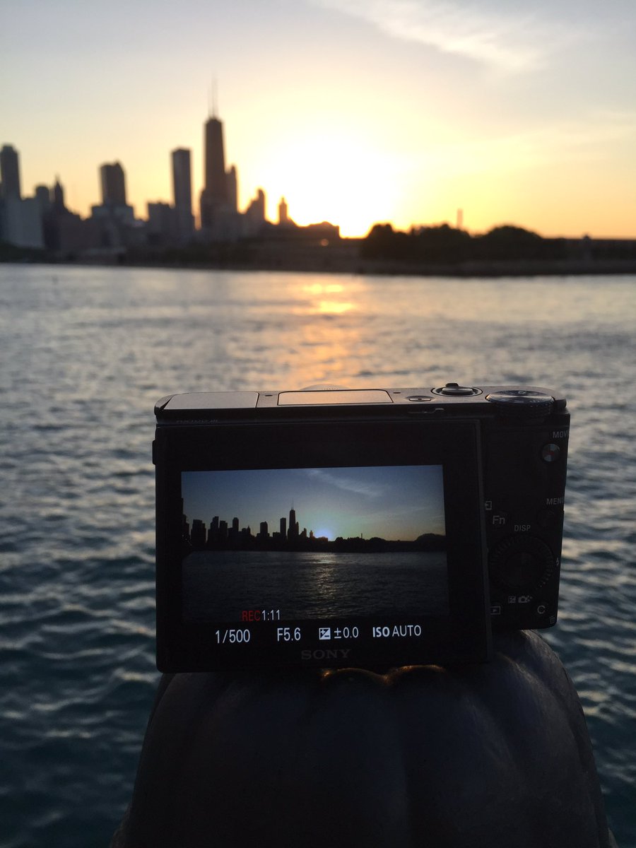 AdamLegg's tweet photo. Shooting some sunset time lapse footage for the next #vlog. I love the view of downtown #Chicage from Navy Pier! https://t.co/wFICUDQglF
