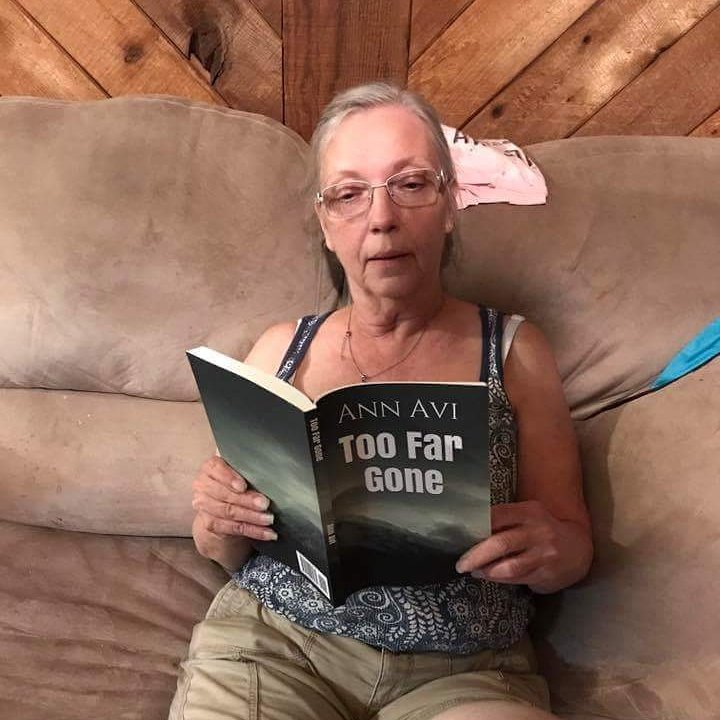 ItsMeAnnAvi's tweet photo. My aunt reading the first paperback copy that's been received so far! #toofargone #firstbook #firsttimeauthor #amazon #scifi #thriller https://t.co/3KAM8rfrJv