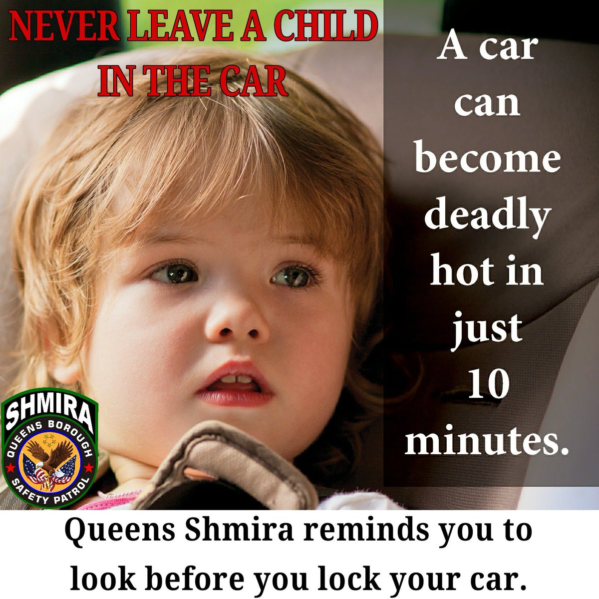 QBSPshmira's tweet image. Never leave your child in a car. Your car will get very hot and is very dangerous for children.