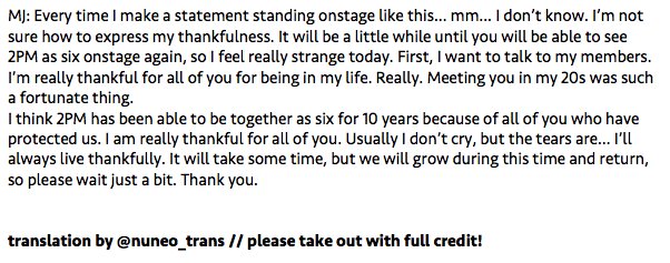 nuneo_trans's tweet photo. full trans of #6Nights closing ments (1/2): 

💚 taecyeon
💗 minjun
❤️ nichkhun

#2PMFOREVER https://t.co/ul32kqVwII