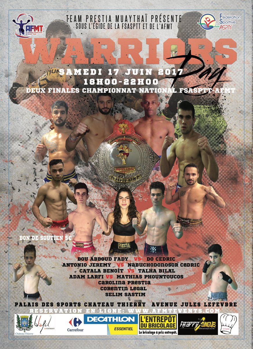 👊🏼Warriors Days le 17 juin à Château Thierry. 2 finales de championnat national <a href="/asptt/">ASPTT Clermont</a> <a href="/AFMT_MuayThai/">AFMT_MuayThaï</a> #muaythai #thaiboxing #boxe