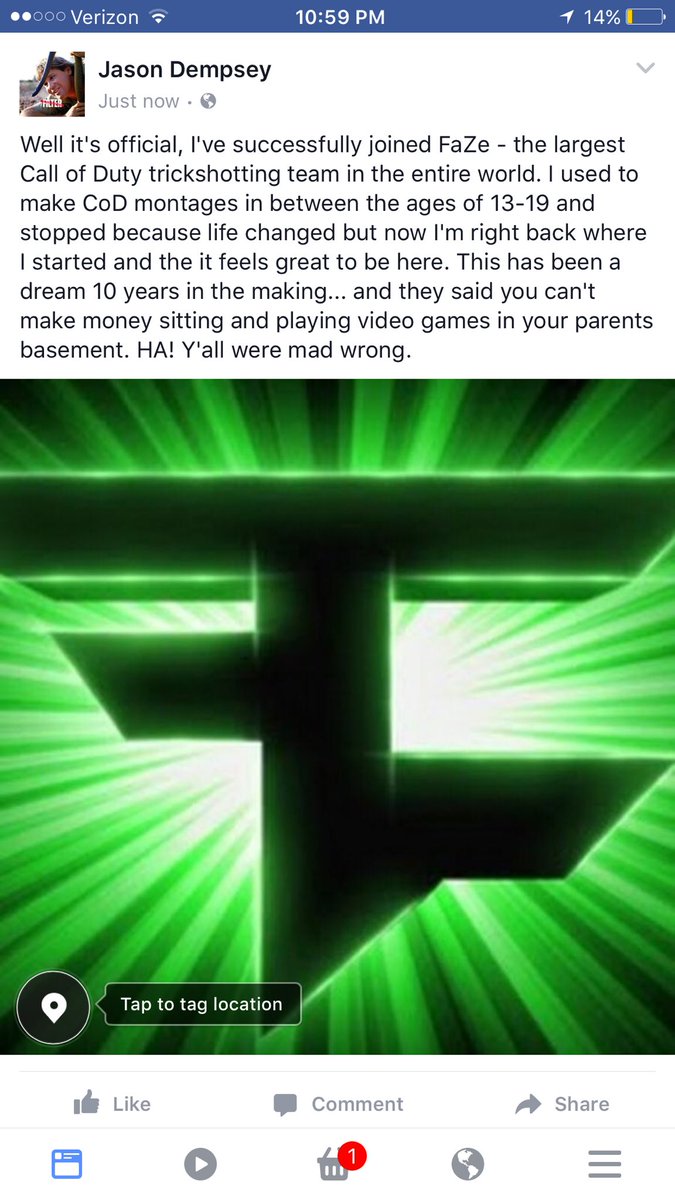 FaZeCo7a's tweet photo. Dreams do come true! Never give up https://t.co/fv2HAtcJwR
