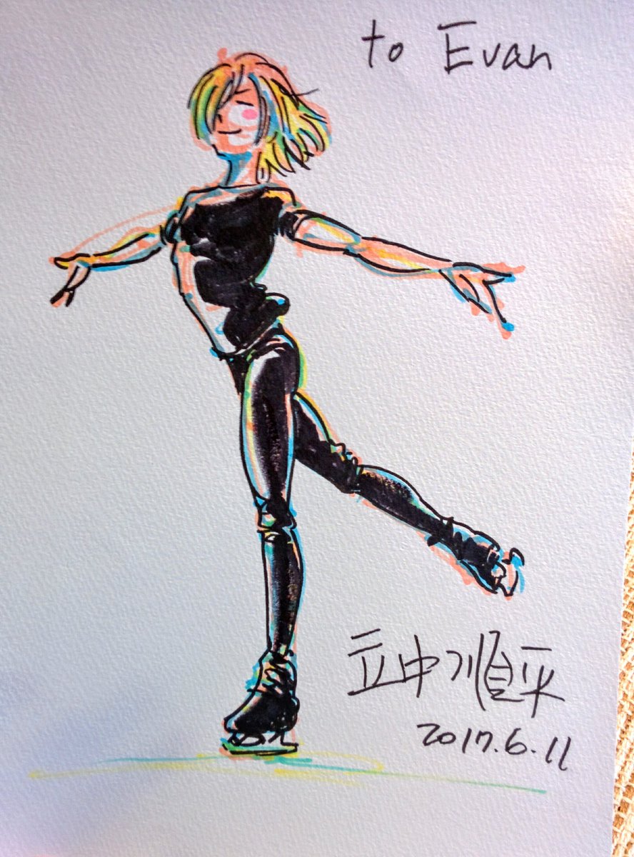 VamptVo's tweet photo. After the #anext17 Yuri on Ice Animation panel, @junpei58 gave me an incredible drawing of Yurio plus the pencil animation from the panel! https://t.co/XE54TpmOZ7