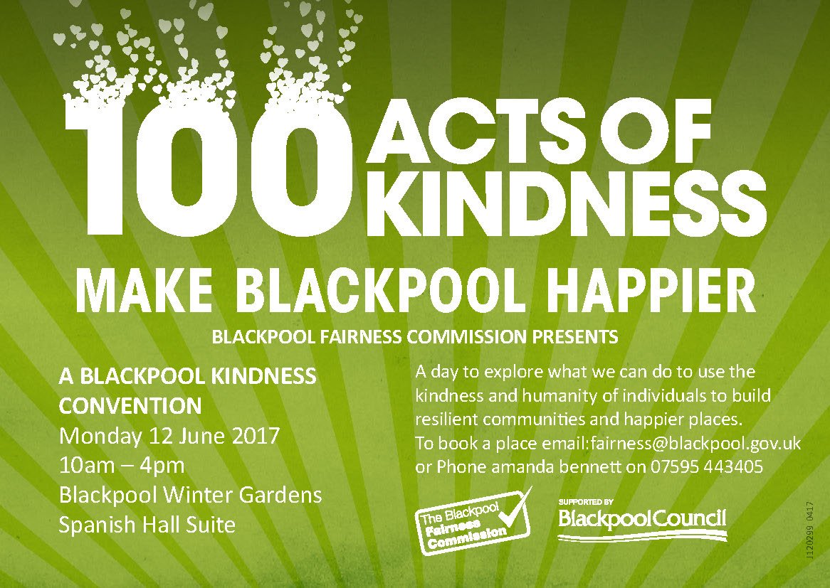 bpoolfairness's tweet photo. Today's the day! See you at the #KindnessConvention at the Spanish Hall @WGBpl between 10am and 4pm! https://t.co/019IoD6FNW