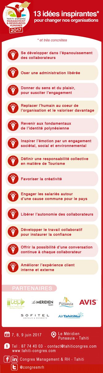#Infographie 13 IDEES INSPIRANTES (et concrètes) pour changer nos organisations. #Synthèse #CongrèsMRHTahiti #dreamcometrue