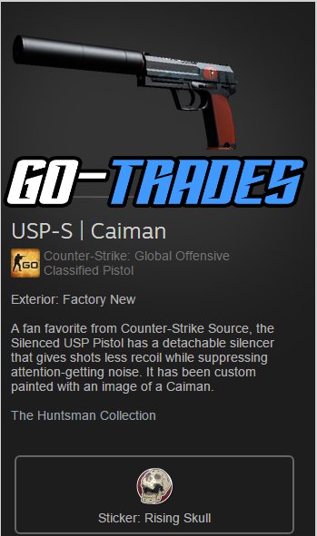 GoTradesCSGO's tweet image. Factory New USP-S | Caiman Giveaway!
24 Hours!

1. Follow us
2. Retweet
3. Tag 2 friends
4. Enter here - steamcommunity.com/groups/gotrade…