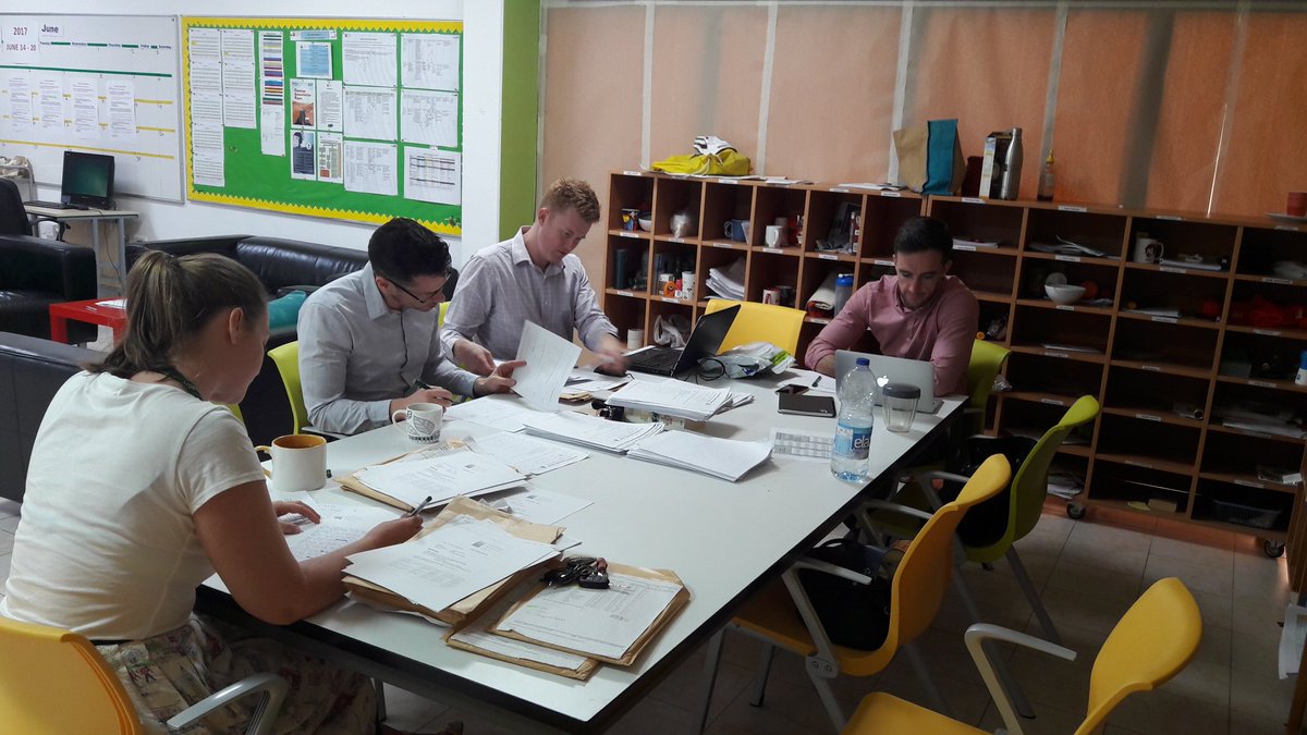 MsSHosking's tweet photo. MYP teachers hard at work marking end of year exams @GCSSecondary  #endofyear #summeriscoming https://t.co/jlRRuYuPT5