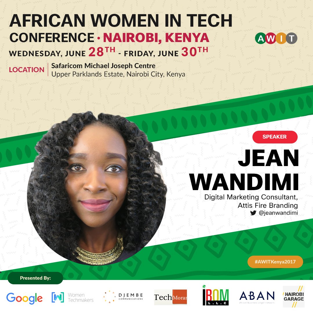 Attisfire's tweet photo. Our founder @jeanwandimi will be speaking at African Women In Technology Conference. @AfricanWIT #AWITKenya, #womenintech #createbrandbuild https://t.co/psmYvHX6I2