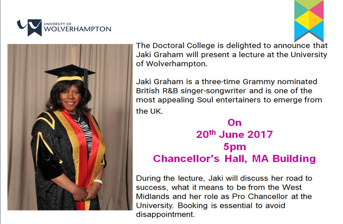 We delighted to announce that the University of Wolverhampton Lecture will be presented by Jaki Graham on the 20th eventbrite.co.uk/e/university-o…
