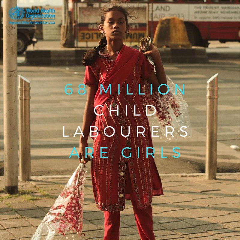 Of the 168 mill. child labourers worldwide, 68 mill. are girls.
#childlabour affects their health &amp; development
#WorldDayAgainstChildLabour