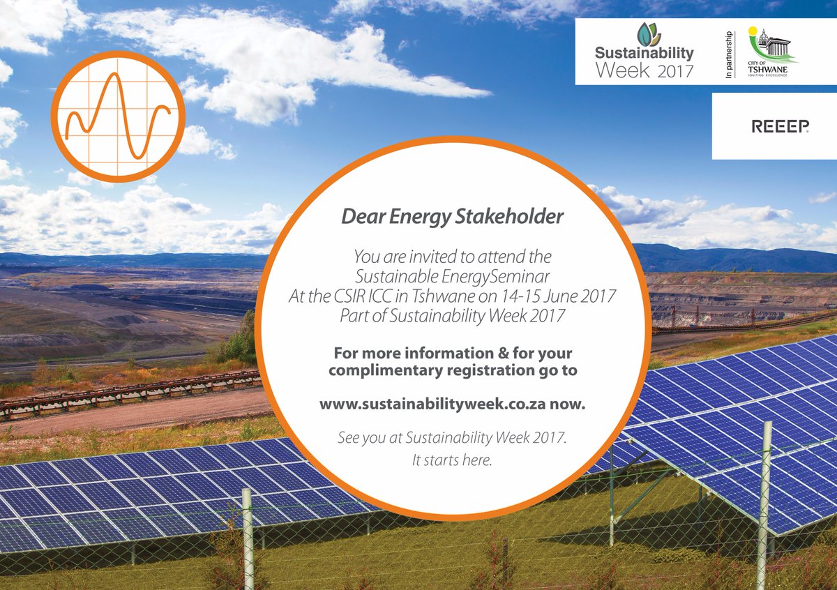 LCT_SA's tweet photo. You're Invited! #SustainableEnergySeminar by #REEEP on 14-15 June 2017 at @SustainWeekSA at the @CSIR https://t.co/se2ciMwSDd