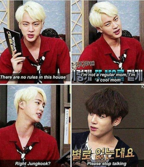 youroppav's tweet image. -Jin: Нет никаких правил в этом доме. Я не требовательная мамочка, я прикольная мамочка.Правильно, Чонгук? 
-JK:Прекрати пожалуйста.
#bts