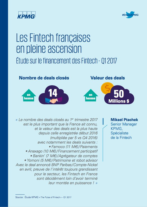 Les #Fintech 🇫🇷 en pleine ascension - Les chiffres du financement Q1 2017 <a href="/KPMG_France/">KPMG France</a>