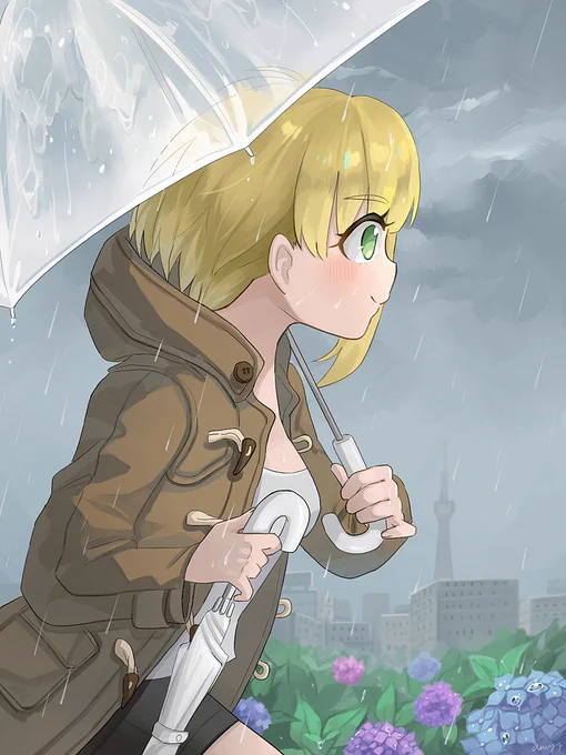 梅雨?️  #しきフレ
芙雷在雨中衝去接忘記帶傘的志希?

pixiv:https://t.co/d2si5zHQKI 