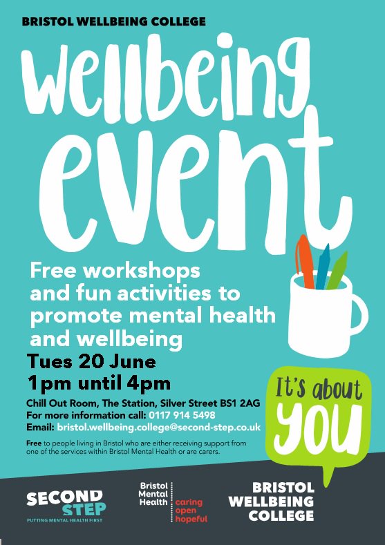 wearesecondstep's tweet photo. One week to go before our next Wellbeing Event happening @StationKitchen everyone using @BristolMH services welcome to attend https://t.co/SY1zSWGFdu