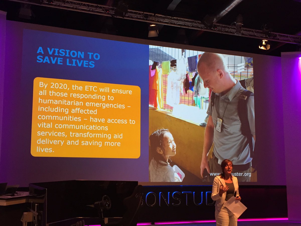 ElaineGrunewald's tweet photo. Great to listen to @WFP @ITresponse Erica Pocari telling the story of ERicsson Response, that's Martin, one of our volunteers in the pic https://t.co/SQ8zLbtQww
