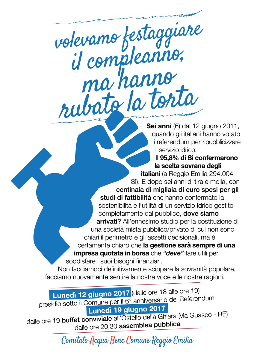 #acqua a #ReggioEmilia #ComuneRE #compleanno senza torta, e forse con inganno #privatizzazione #benicomuni #commons #italia