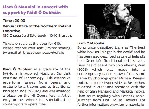 BrusselsNI's tweet photo. Tickets still available for the two @TradfestB events in our office this week. For more info see the programme here: https://t.co/WAK2rbrPkN https://t.co/AjsFWiJCM4