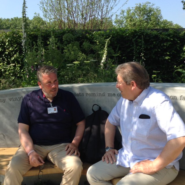 SpecialistCast's tweet photo. Martyn &amp; Jody Lidgard in the Radio 2 Scent Garden at Chelsea. Martyn introduced Jody to Carl Salmon at @ChilternGRC who made the lovely wall https://t.co/5IhrXOYOLs
