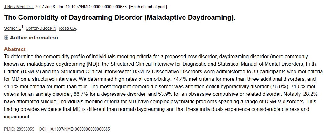 Neuroskeptic On Twitter A New Mental Illness Daydreaming Disorder Aka Maladaptive Daydreaming Https T Co Vgrcrzmznx When Dreams Become A Nightmare Https T Co Orufuiomsp