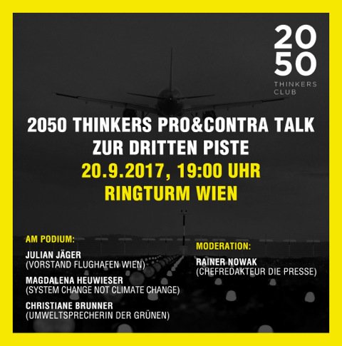 2050TC's tweet photo. Eine politische Zukunftsfrage. Zwei Seiten. Wer hat die überzeugerenden Argumente? #Flughafen #Wien https://t.co/0YLWYCi9jk