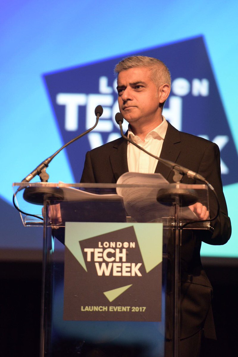 MayorofLondon's tweet photo. Great to kick off @LDNTechWeek @HereEast. I want to make London the world’s leading Smart City #LondonIsOpen #LTW https://t.co/Y0s9tImHyj