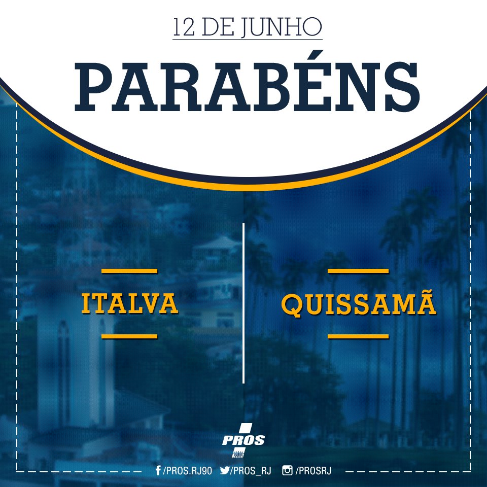 pros_rj's tweet photo. Parabéns #Italva pelos 31 anos e #Quissamã pelos 29 anos. #JuntosSomosMaisFortes #Pros #ProsRJ #Pros90 https://t.co/HCQzPKsB0s