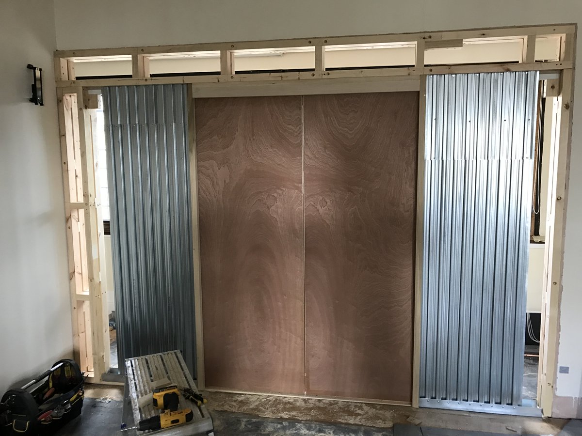 RickRwf's tweet photo. Pocket doors now ready for plastering at a Yeoman Warders living quarters at the Tower of London. Privileged to be working here again. https://t.co/jFFrEZIDZJ