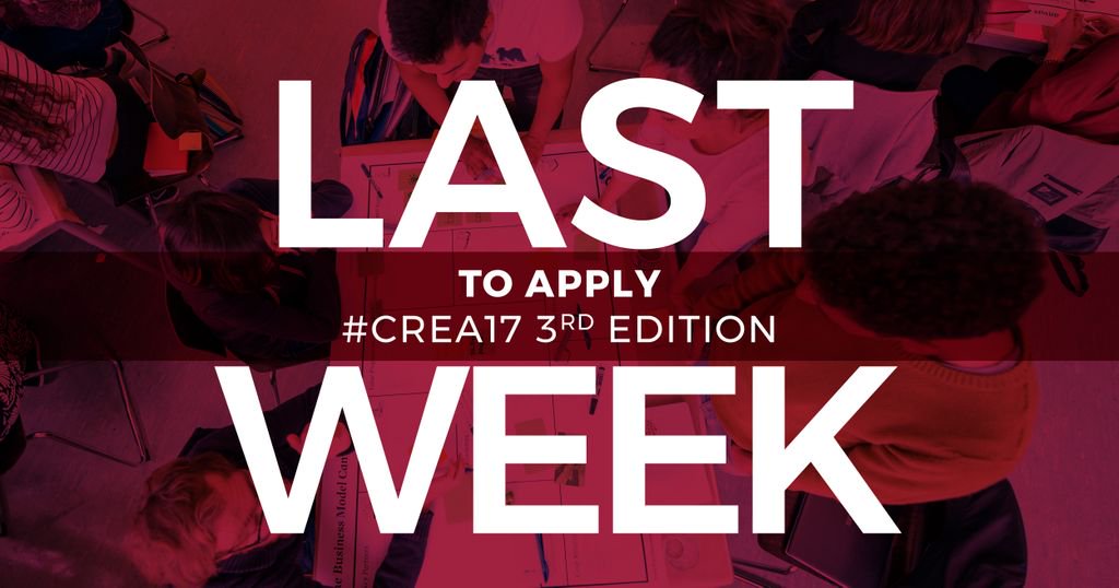 CreaAcademy's tweet photo. Last week to apply to #CREA17 Summer Academy! Hurry up and apply on https://t.co/Y6Vt3o0N2b
We can't wait to meet you and your ideas! https://t.co/WLdSt73MwL