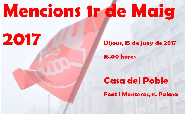 UGTIllesBalears's tweet photo. El jueves celebramos la XX edición de las 'Menciones Primero de Mayo'. Inauguramos la Mención Maria Pons i Adrover al trabajo x la igualdad https://t.co/XyvdCqY4dD