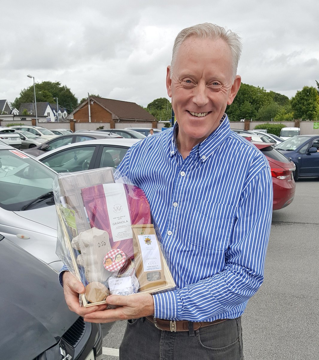 Our lucky BiaFest Hamper Winner, Kevin Quinn, delighted to receive all the tasty treats from our Clare local artisan food producers.