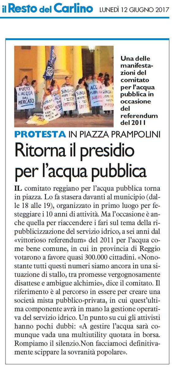 #acqua #benecomune #reggioemilia <a href="/Carlino_Reggio/">Carlino ReggioEmilia</a> no a #privatizzazione cammuffata, basta #multiutility come <a href="/gruppoiren/">Gruppo Iren</a>