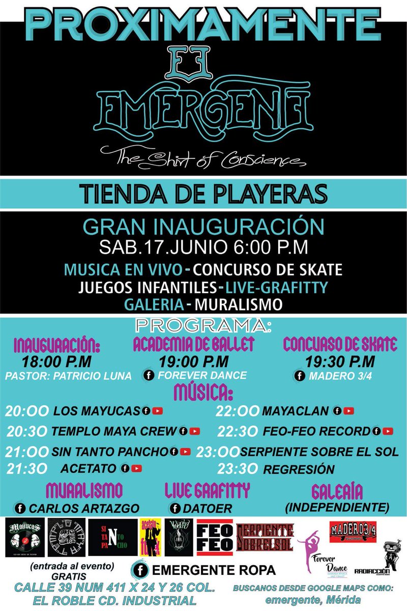 djrakalku's tweet photo. ~17.06.17 ~ Inauguración de EMERGENTE tienda de playeras ~ 6 pm ~ Mérida, Yuc. ~ #LosMayucasdelMayab #KuxtalScratch #HipHop https://t.co/GEgBzAForL