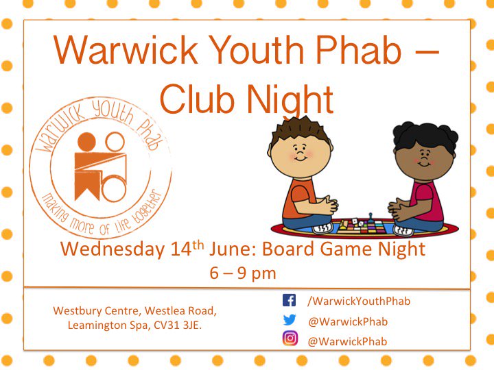 WE'RE BACK!! Club nights will be back this week, and we hope to see all of you there!! #warwickyouthphab #phabengland #clubnight