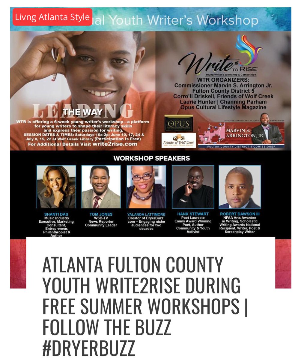 DryerBuzz's tweet photo. Buzzing now st https://t.co/y2HOp98tnx - Atlanta Fulton County you #write2rise #free summer workshops and competition #DryerBuzz https://t.co/CaqSJEdlXh