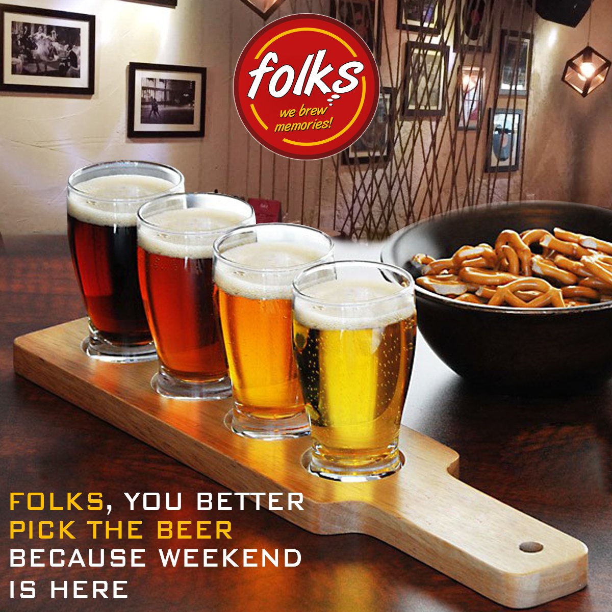 FBrewpub's tweet image. Well grab your buddies because its weekend which is rolling around the corner. Experience fun dining and the best craft beer only at FOLKS